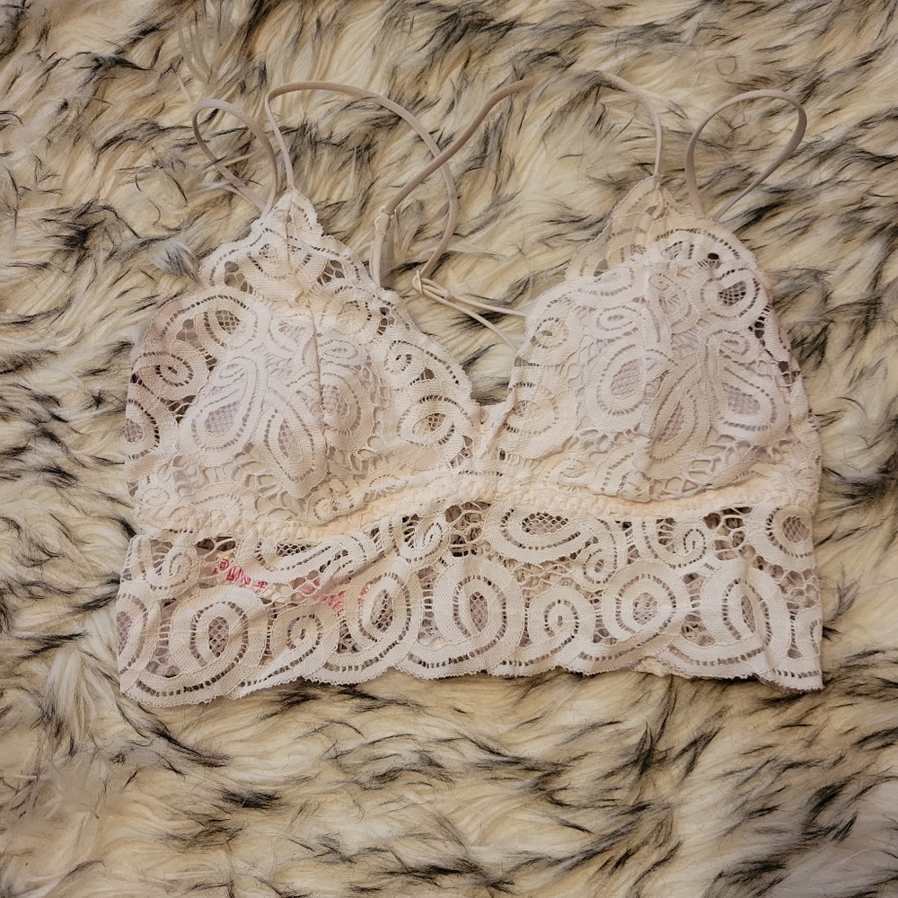 PINK white long line lace bralette small